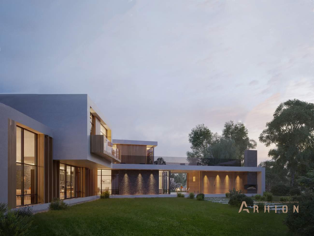 3. Проект двухэтажного дома в стиле хай-тек с плоской кровлей , rh-610, площадью - 610 кв c сауной, терассой, балконом, гаражом, вторым светом